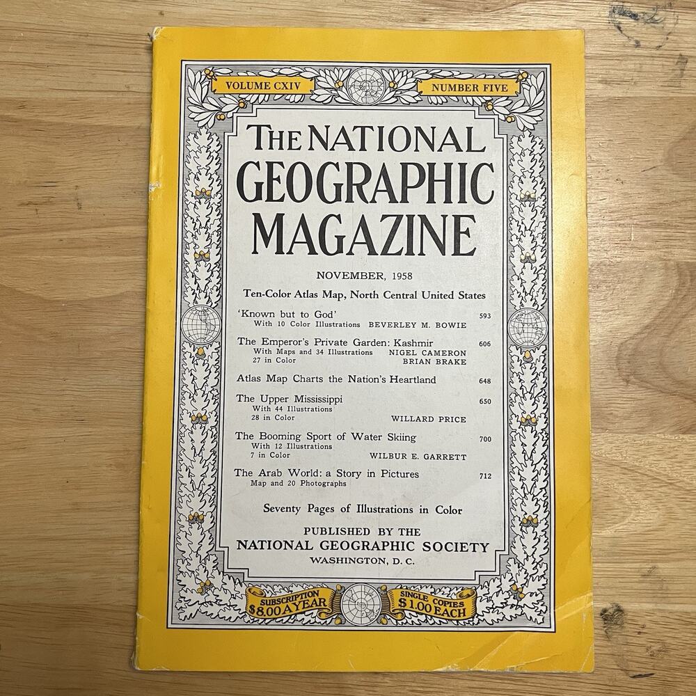 Vintage National Geographic November 1958 Kashmir Upper Mississippi Water Skiing